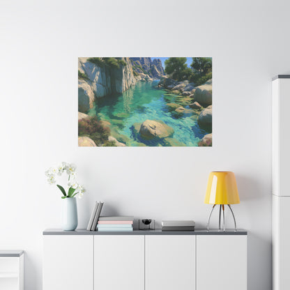 Calanque corse avec eau turquoise transparente et falaises rocheuses - Art Virtuoso - vue 19/20
