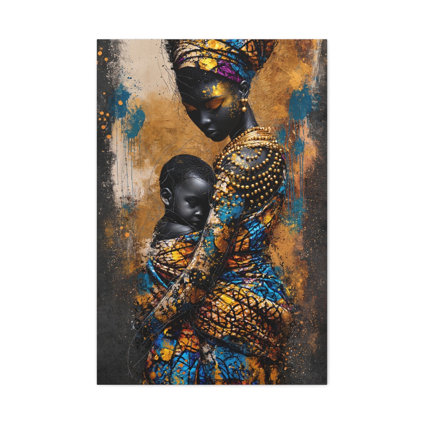 Tableau Mère Africaine Enfant Wax - format XL - Art Virtuoso
