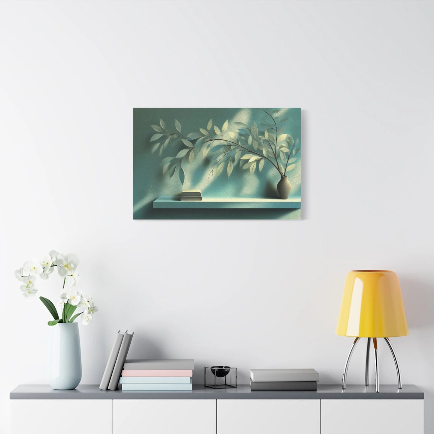 Tableau Salon vert sauge format horizontal grand pan de mur