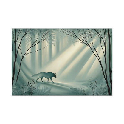Tableau Loup en Forêt de Mousse - Vert Sauge Profond - ambiance bureau créatif