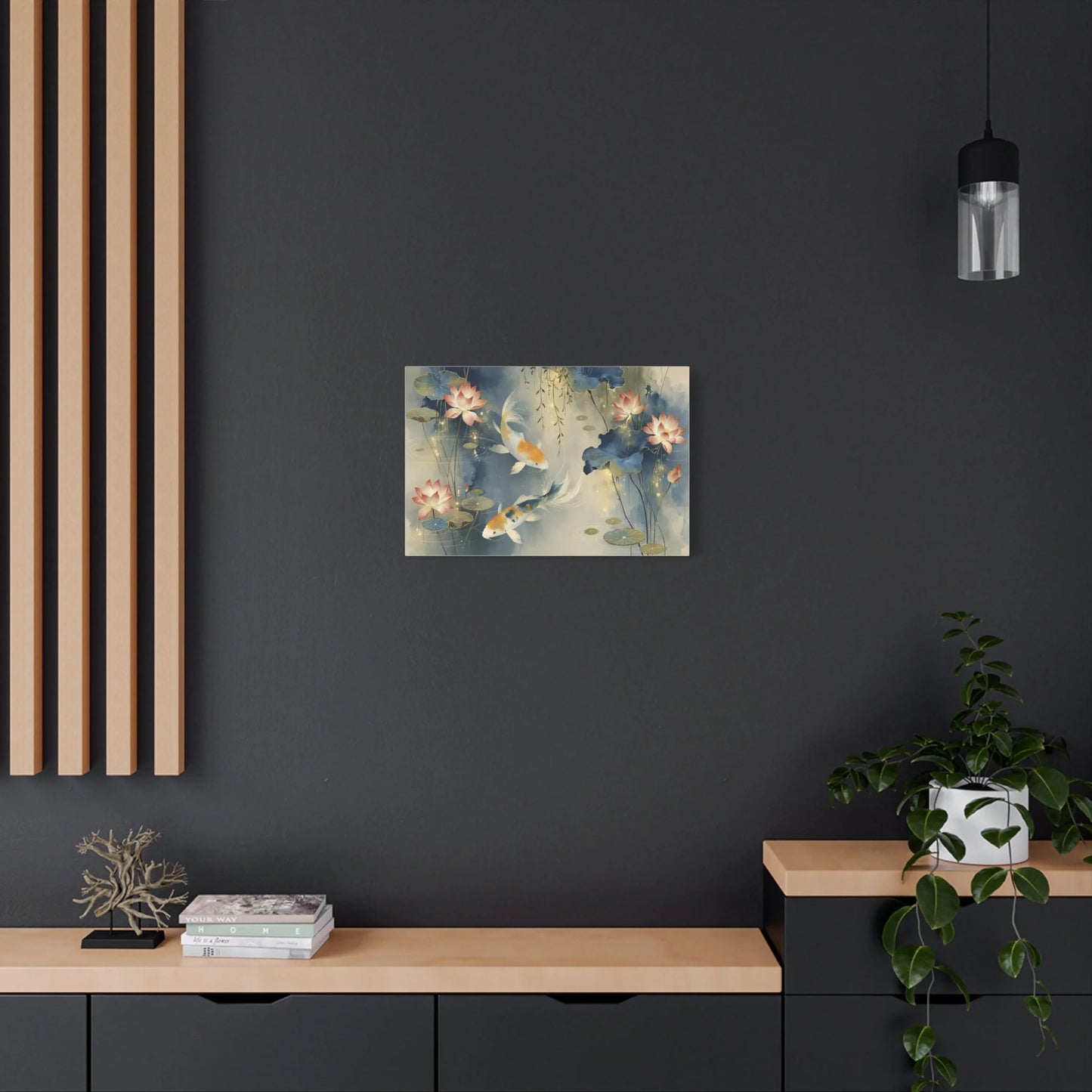 Tableau Détail des deux carpes koï orange et blanc