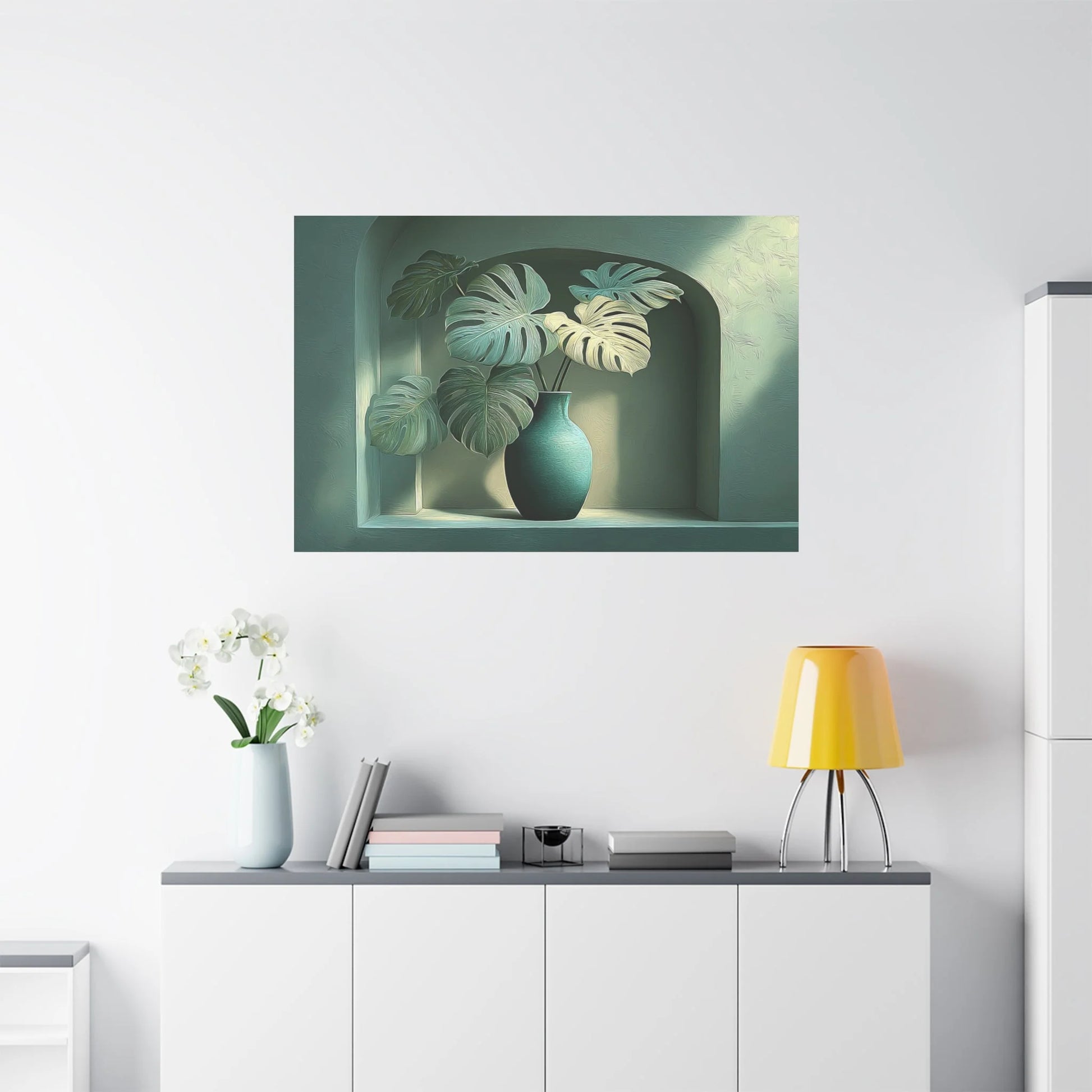 Tableau Vert sauge foncé dans un salon contemporain