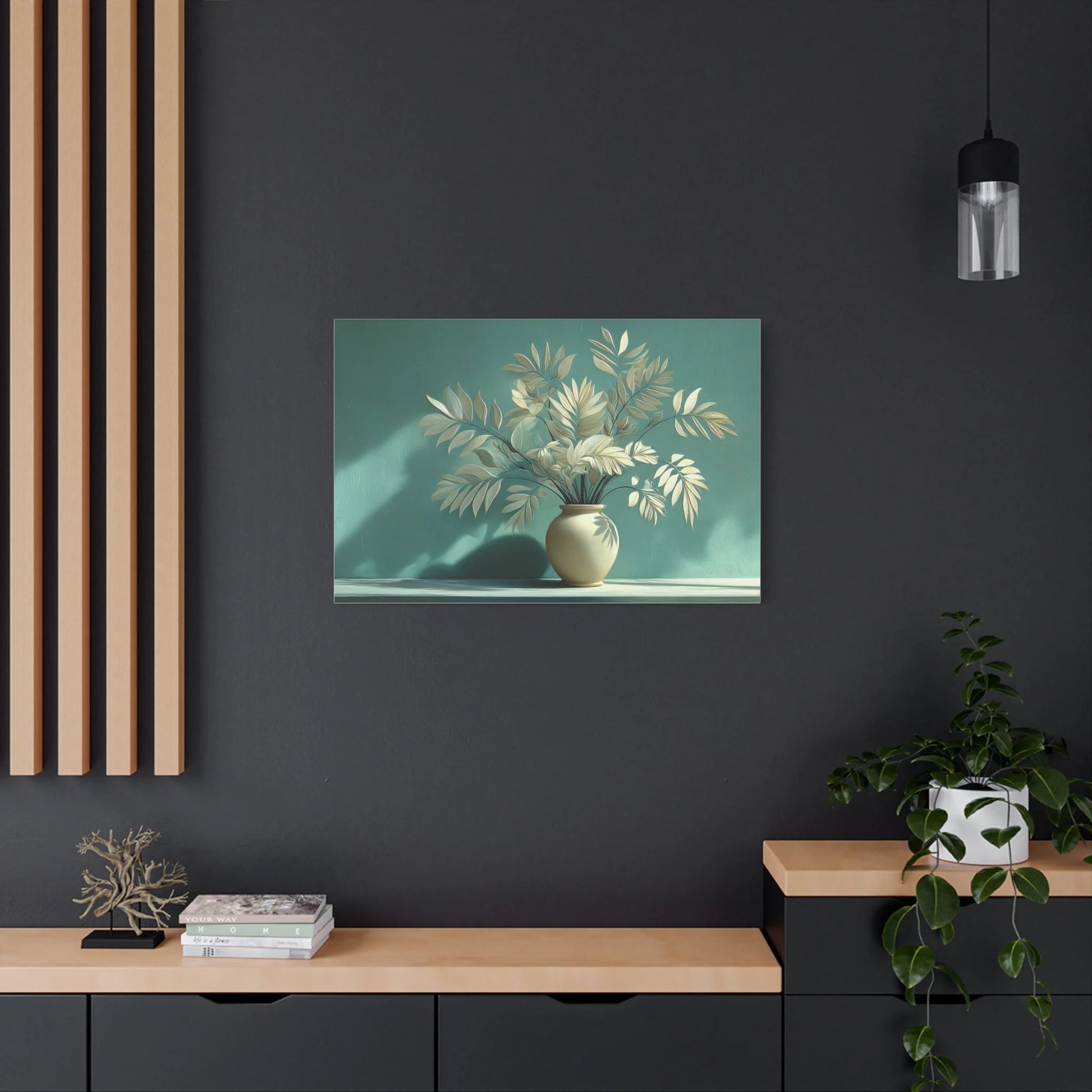 Tableau Bouquet feuillages vert sauge clair atmosphère lumière douce