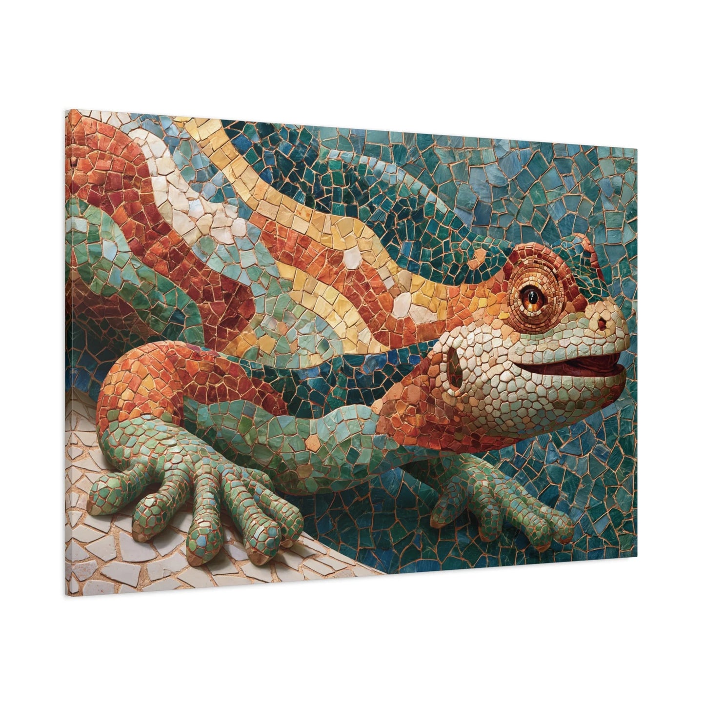 Tableau en Mosaïque Trencadís Gaudí Salamandre - Parc Güell - décor monumental espace ouvert