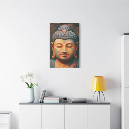 Tableau Tête de Bouddha - Sérénité de Pierre Patinée - ambiance loft haut de plafond