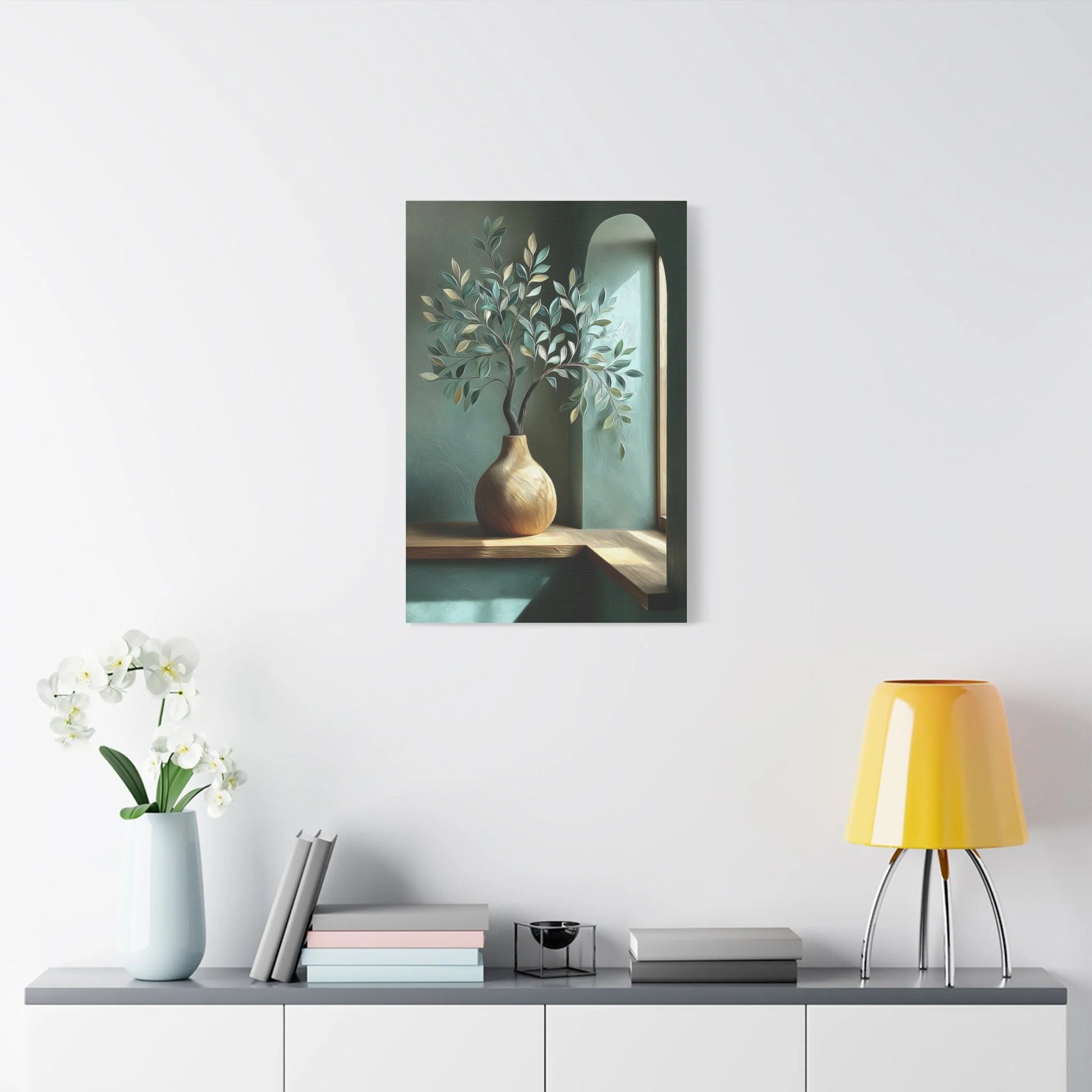 Tableau Tableau vert sauge bois format vertical alcôve