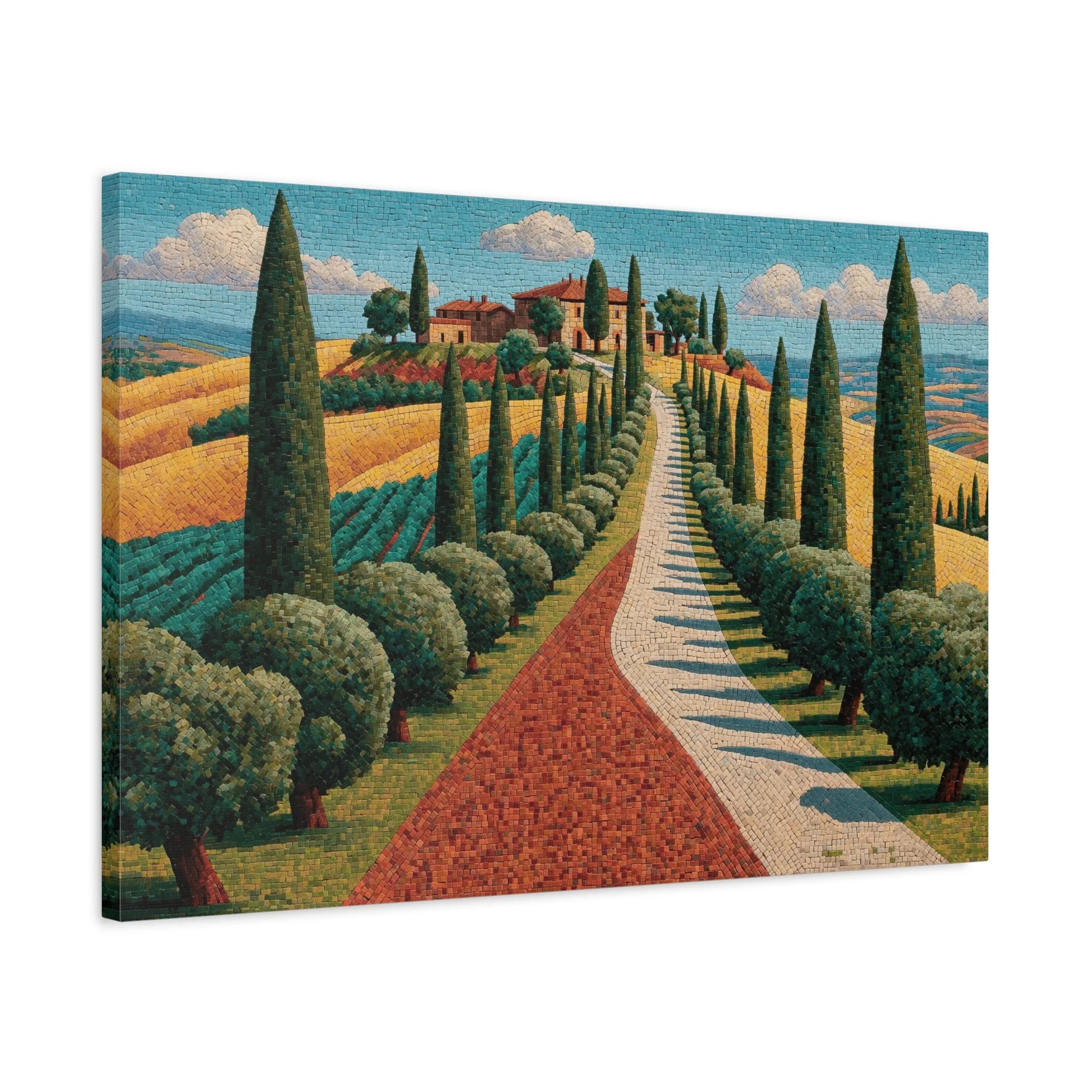 Tableau en Mosaïque Toscane Cyprès - Vignobles de Pierre - mise en scène mur pierre apparente
