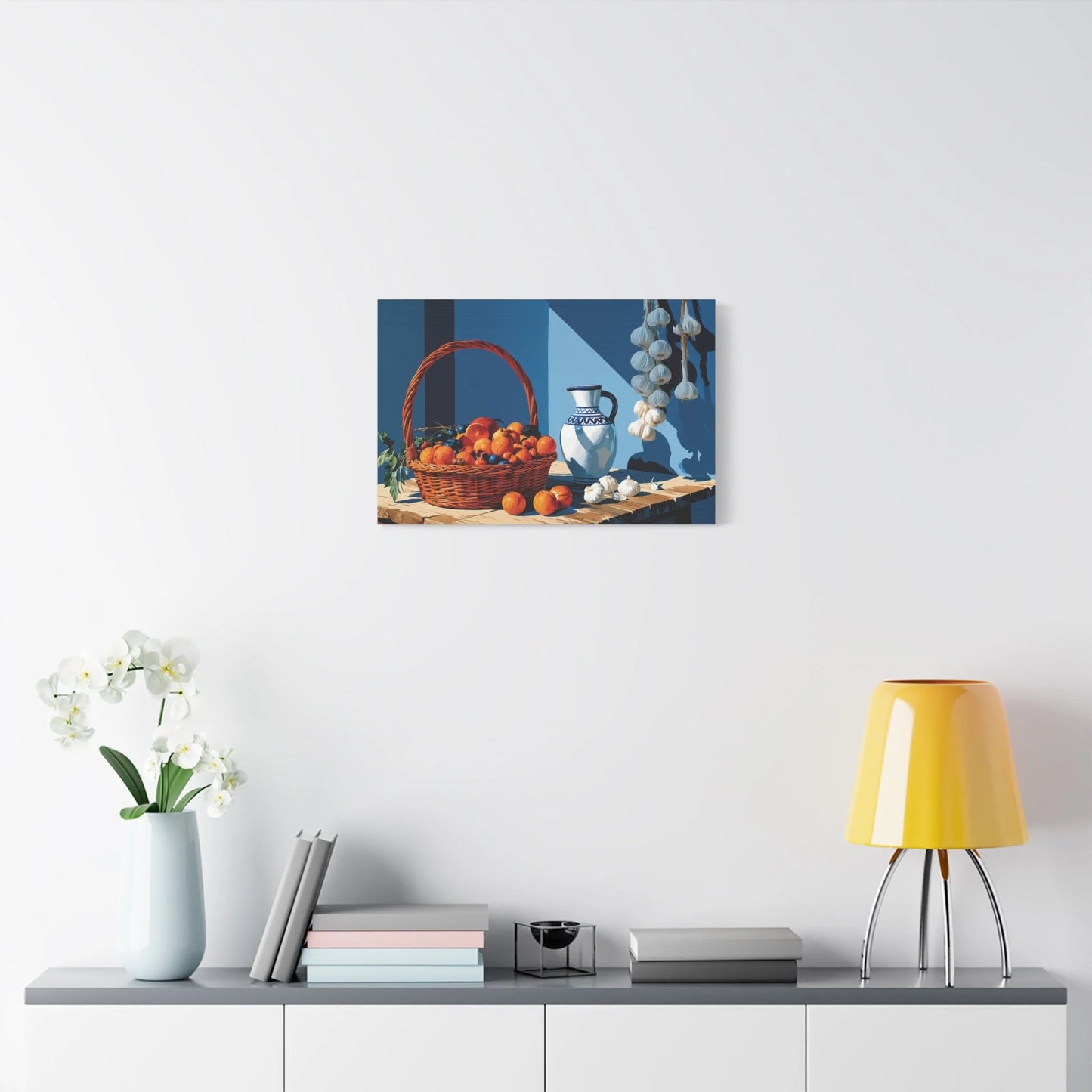 Tableau Nature Morte Panier Fruits et Tête de Mouton - Rusticité Ancienne - ambiance chambre adulte