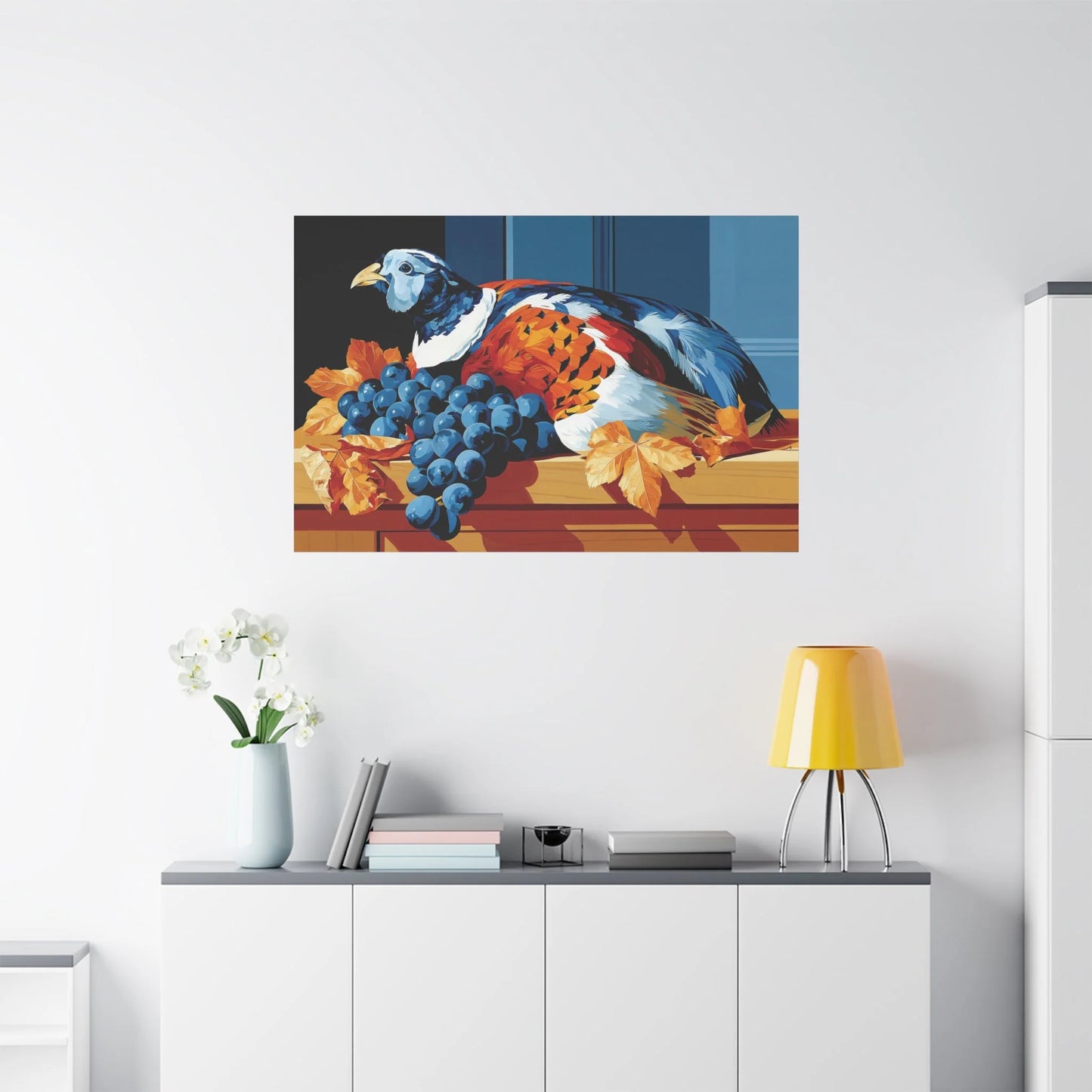 Tableau Nature Morte Perdrix Grappes Gibier - Table de Chasse - vue mur grande hauteur