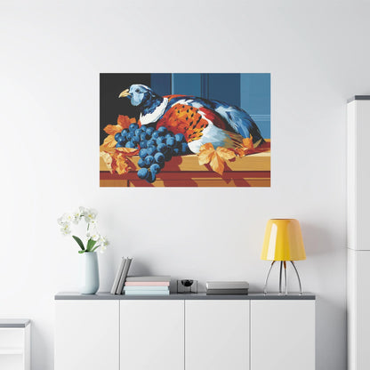 Tableau Nature Morte Perdrix Grappes Gibier - Table de Chasse - vue mur grande hauteur