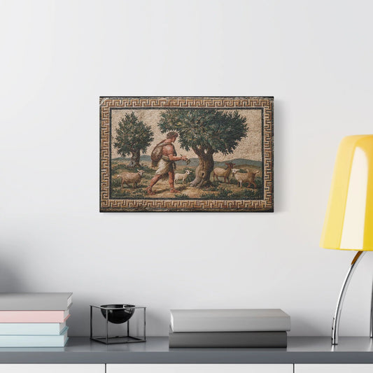 Tableau en Mosaïque Pompéi Pastorale - Mémoire Romaine - décor salon contemporain bois