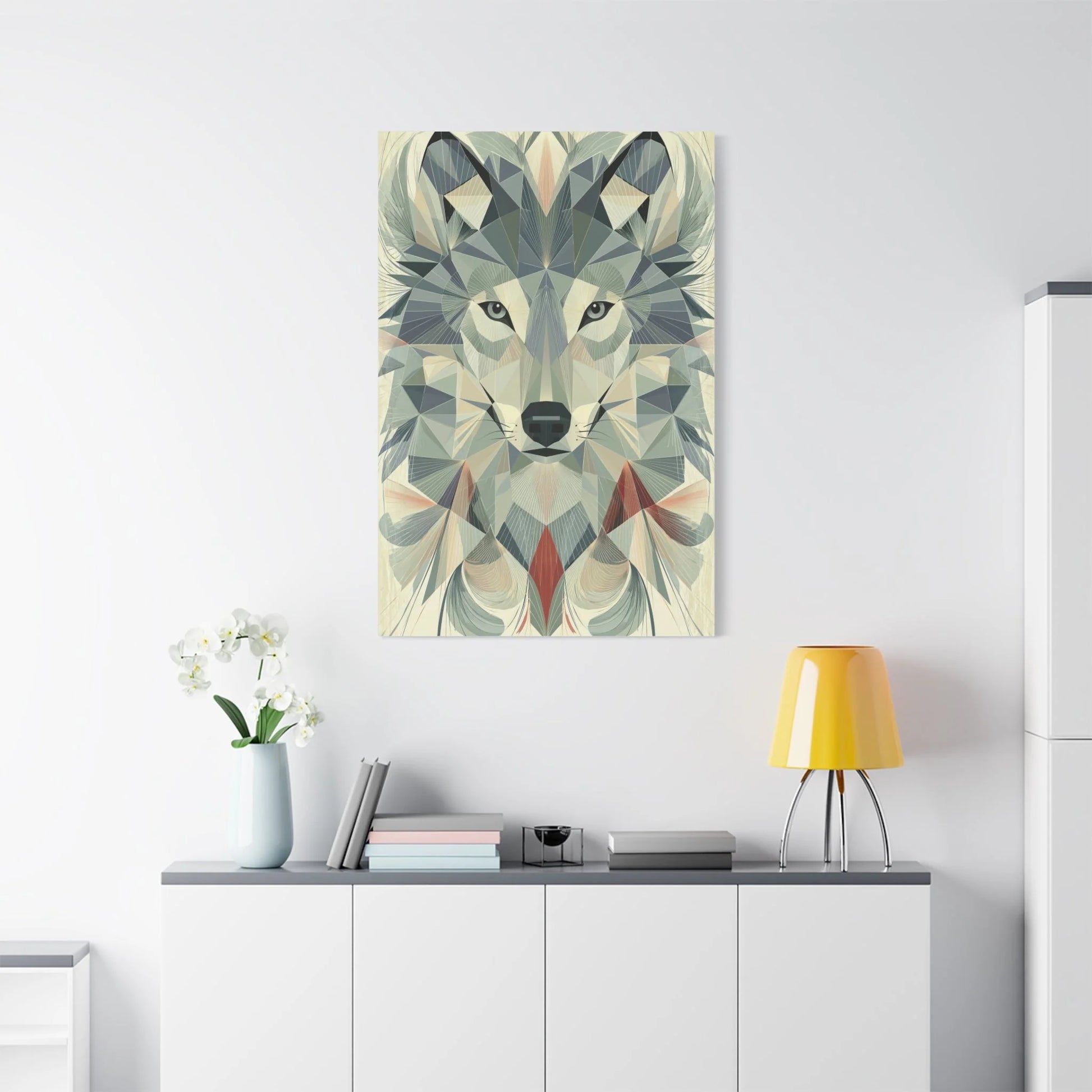 Tableau Loup Low Poly - Minimalisme Scandinave - vue mur grande hauteur