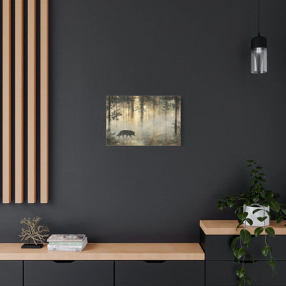 Tableau Loup en Forêt - Voile de Brume à l'Aube - décor pièce à vivre lumineuse
