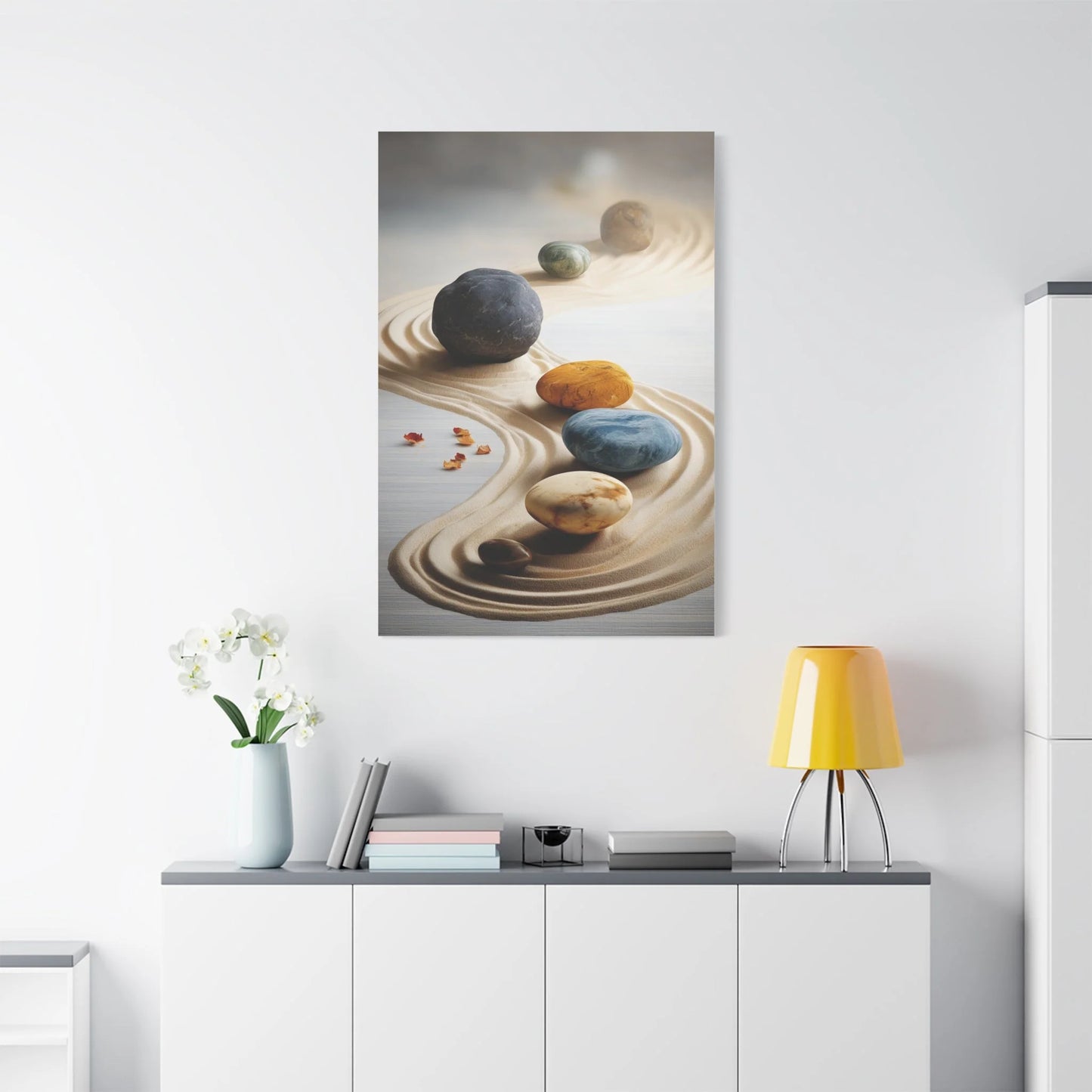 Tableau Karesansui zen dans un salon contemporain