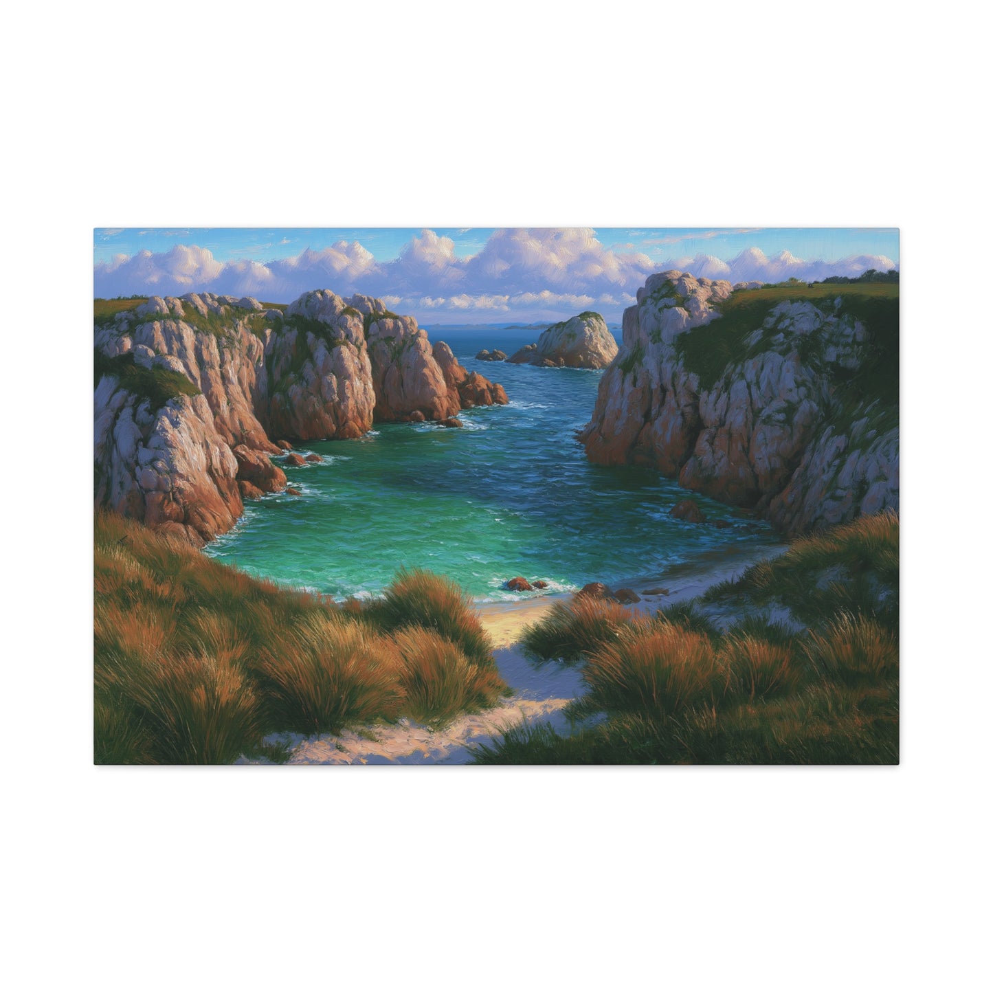 Crique bretonne sauvage avec falaises rocheuses et eau turquoise - Art Virtuoso - vue 4/20
