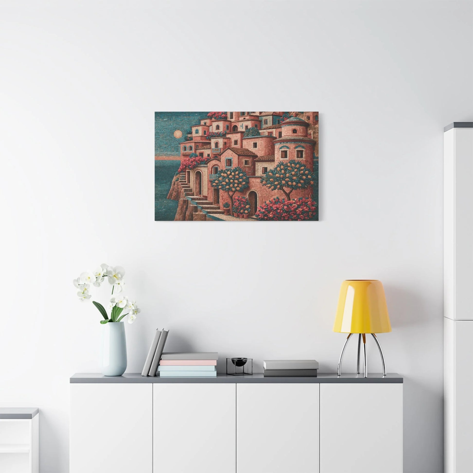 Tableau en Mosaïque Amalfi Ocre - Rivage de Tesselles - ambiance loft haut de plafond