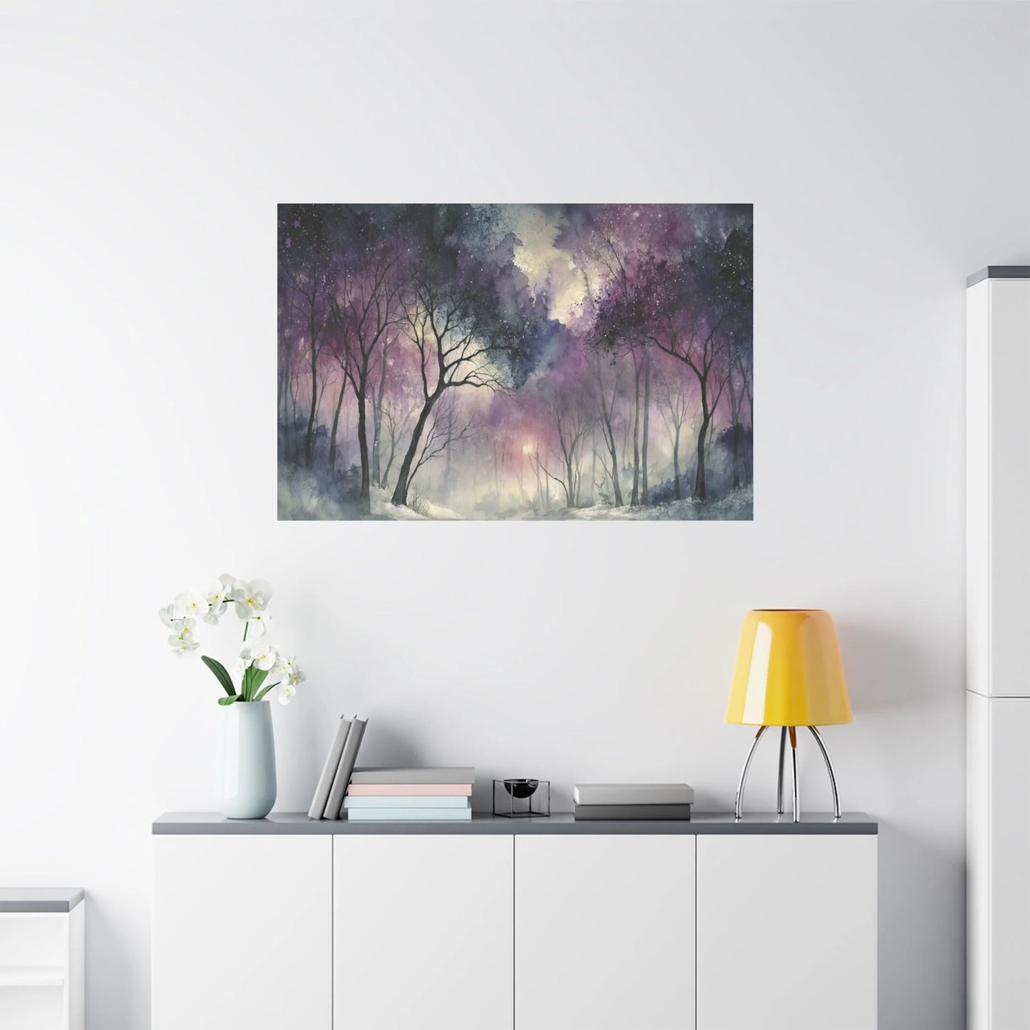Tableau Forêt violette dans un salon contemporain