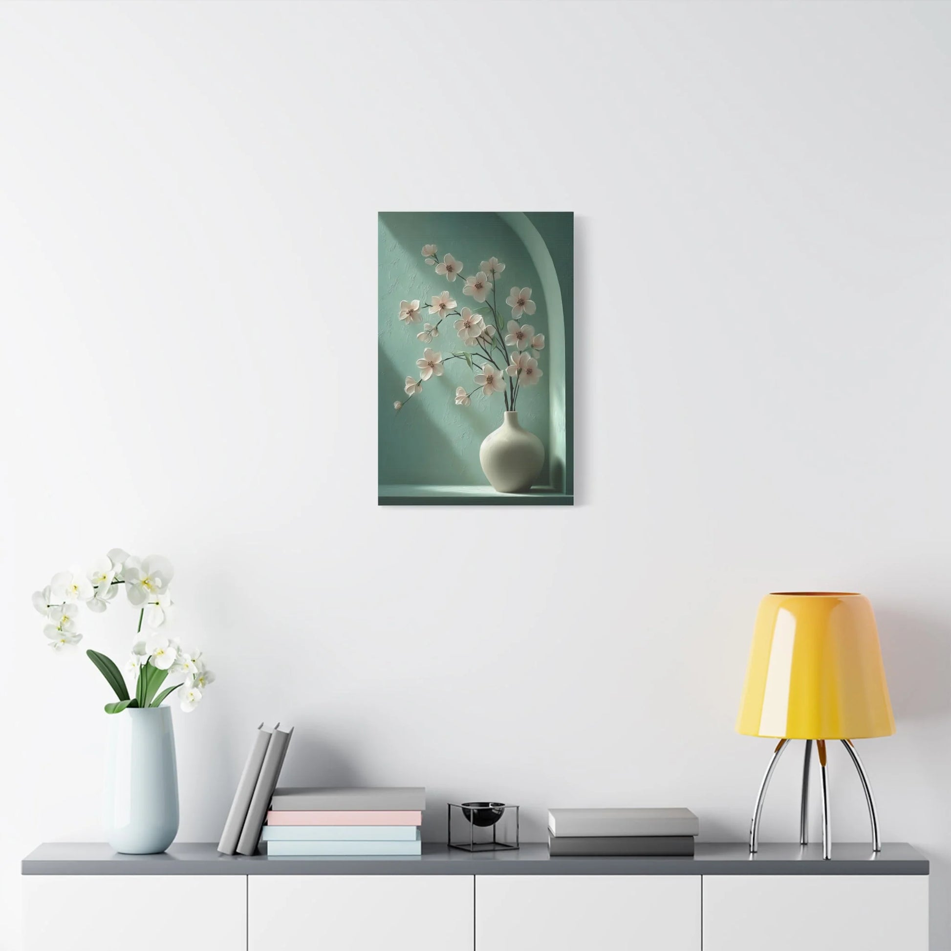 Tableau Vert sauge rose poudré chambre adulte