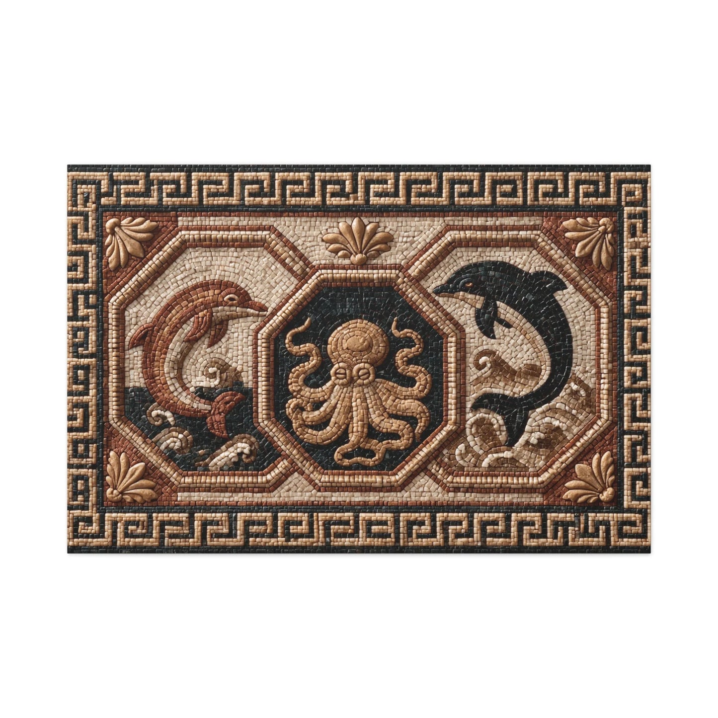 Tableau en Mosaïque Grecque Géométrique - Méandres d’Azur - mise en scène entrée moderne