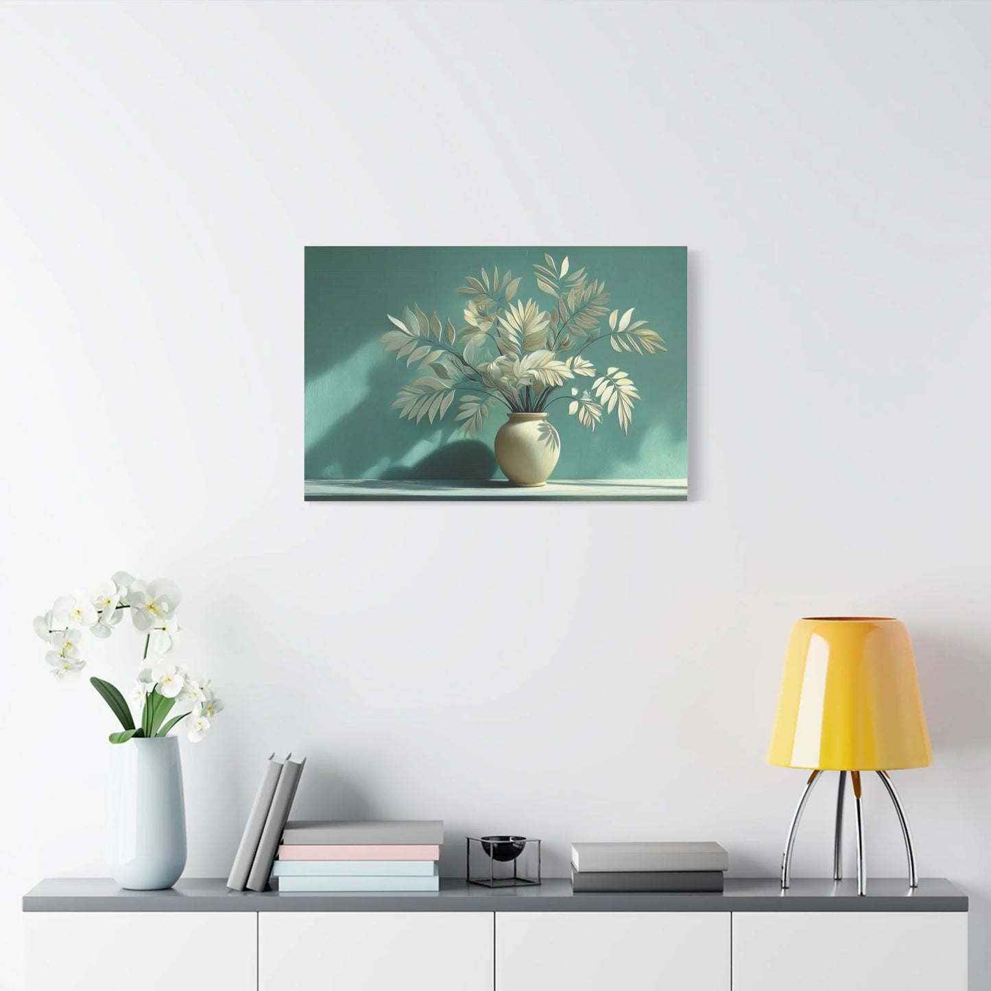 Tableau Vert sauge clair format horizontal grand pan de mur