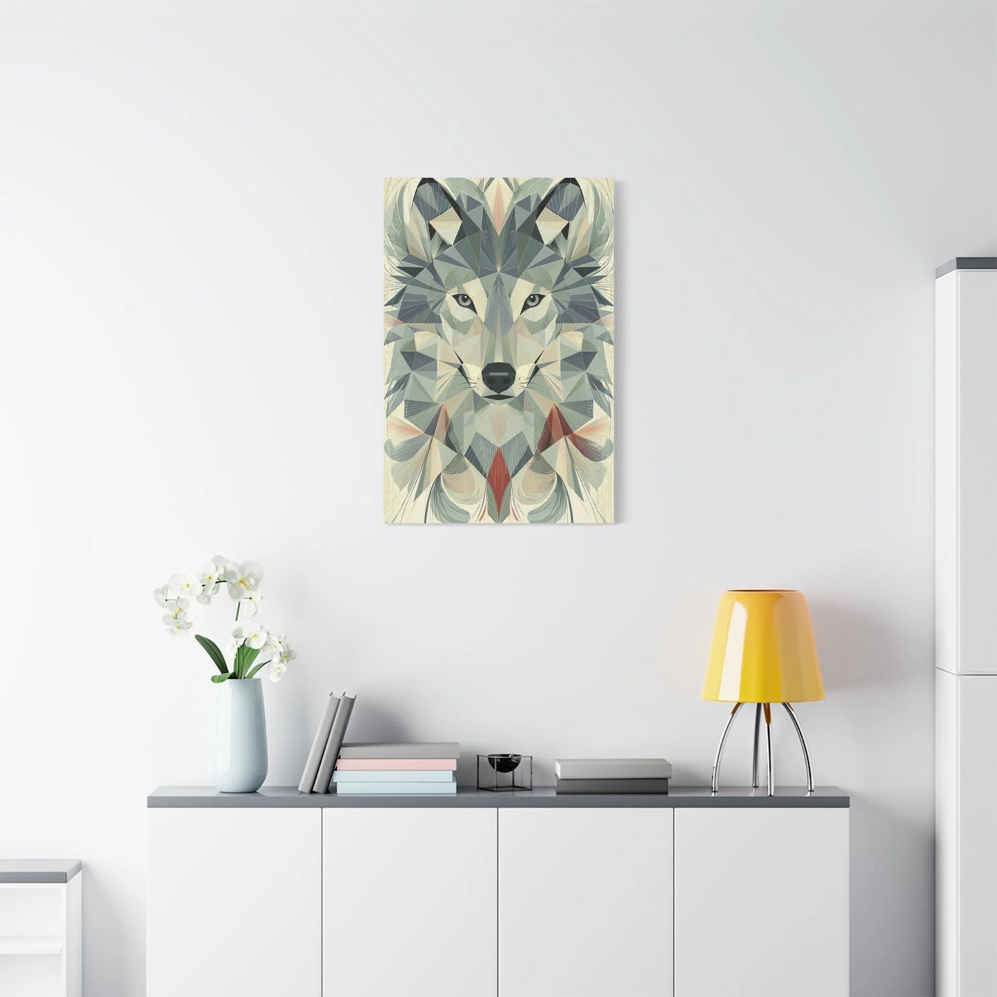 Tableau Loup Low Poly - Minimalisme Scandinave - ambiance loft haut de plafond