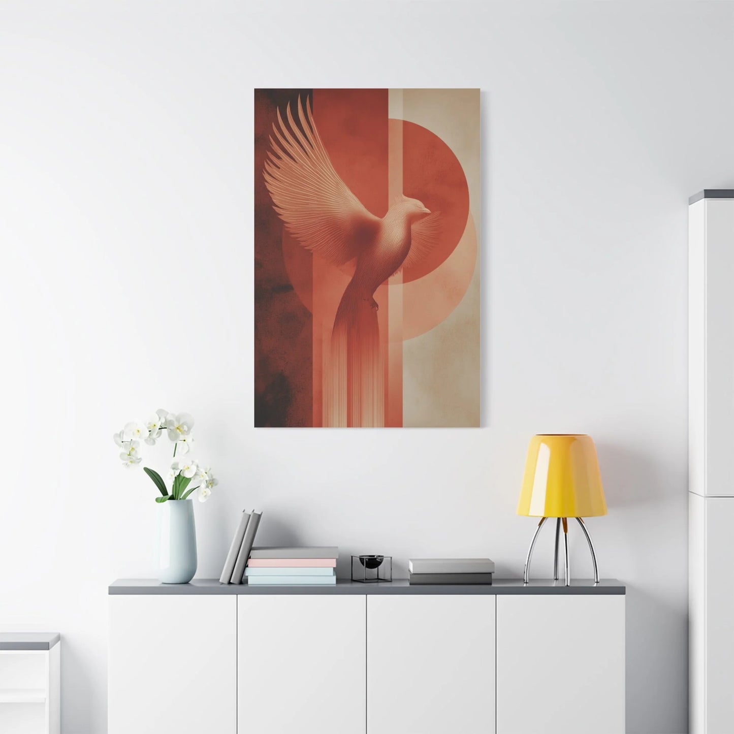 Tableau décoration murale terracotta — phénix ascension format vertical