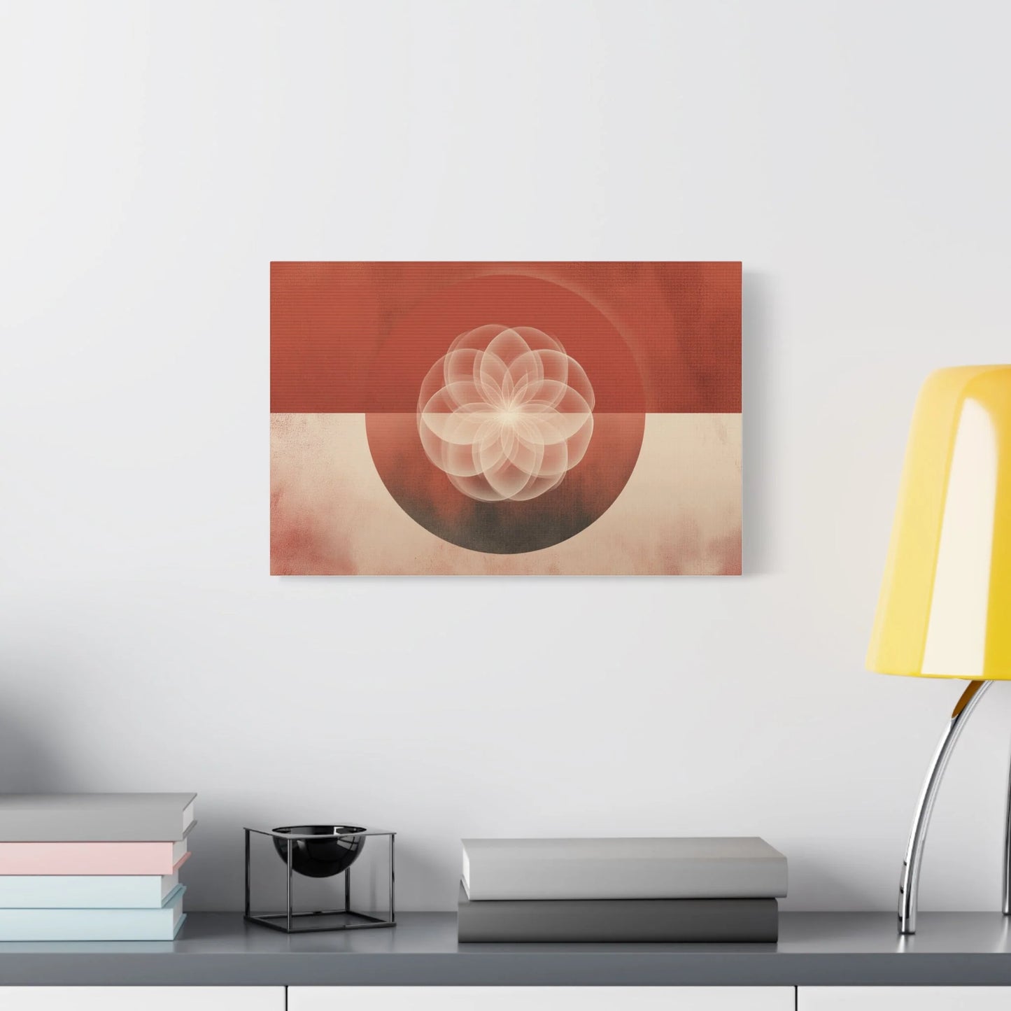Tableau tableau abstrait géométrique terracotta — sphère et cercles