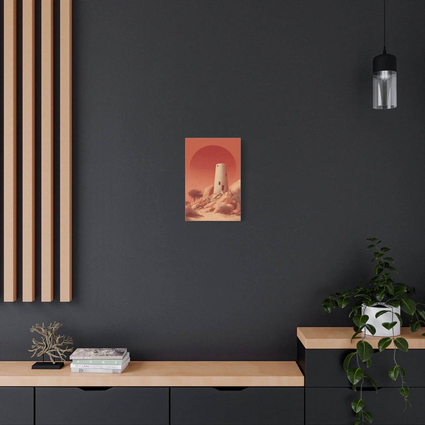 Tableau toile tour ancienne — palette rouge brique et beige