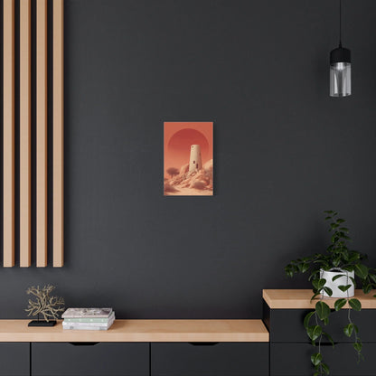 Tableau toile tour ancienne — palette rouge brique et beige