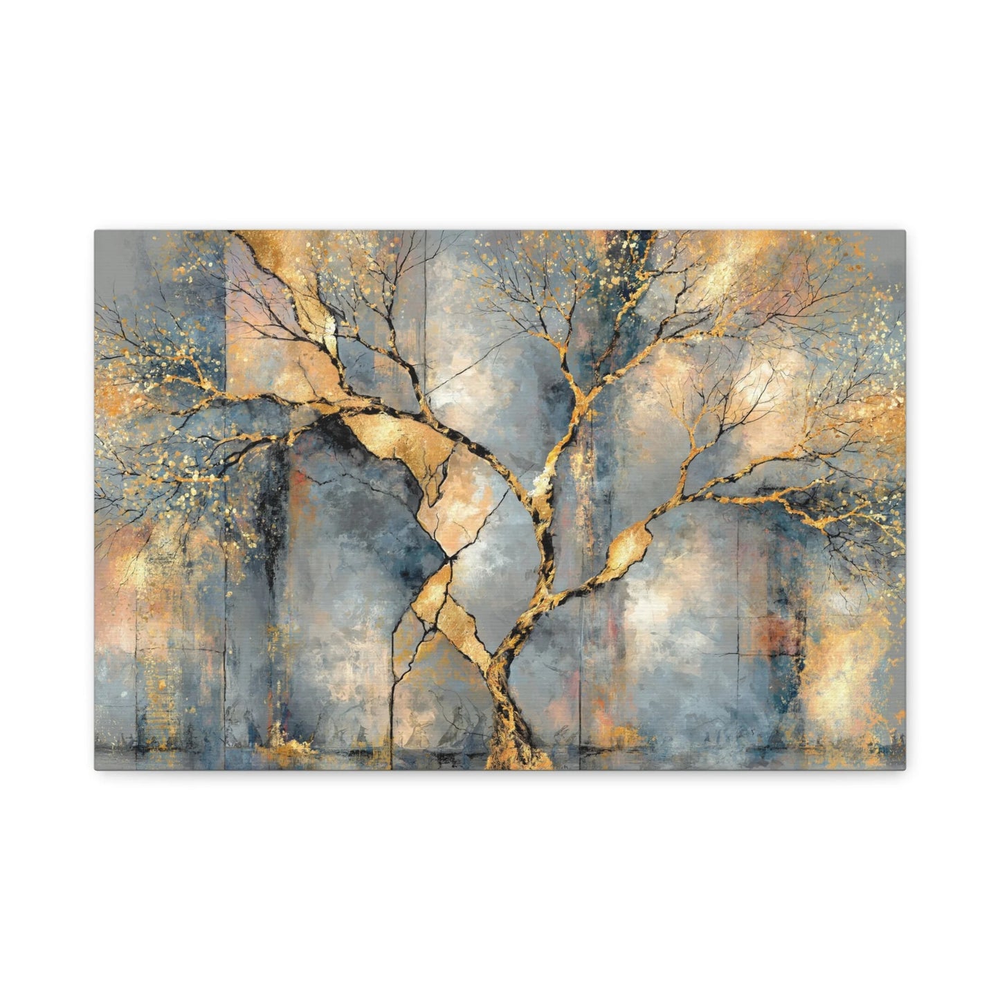 Tableau Gris et Doré - Arbre Doré sur Béton Patiné