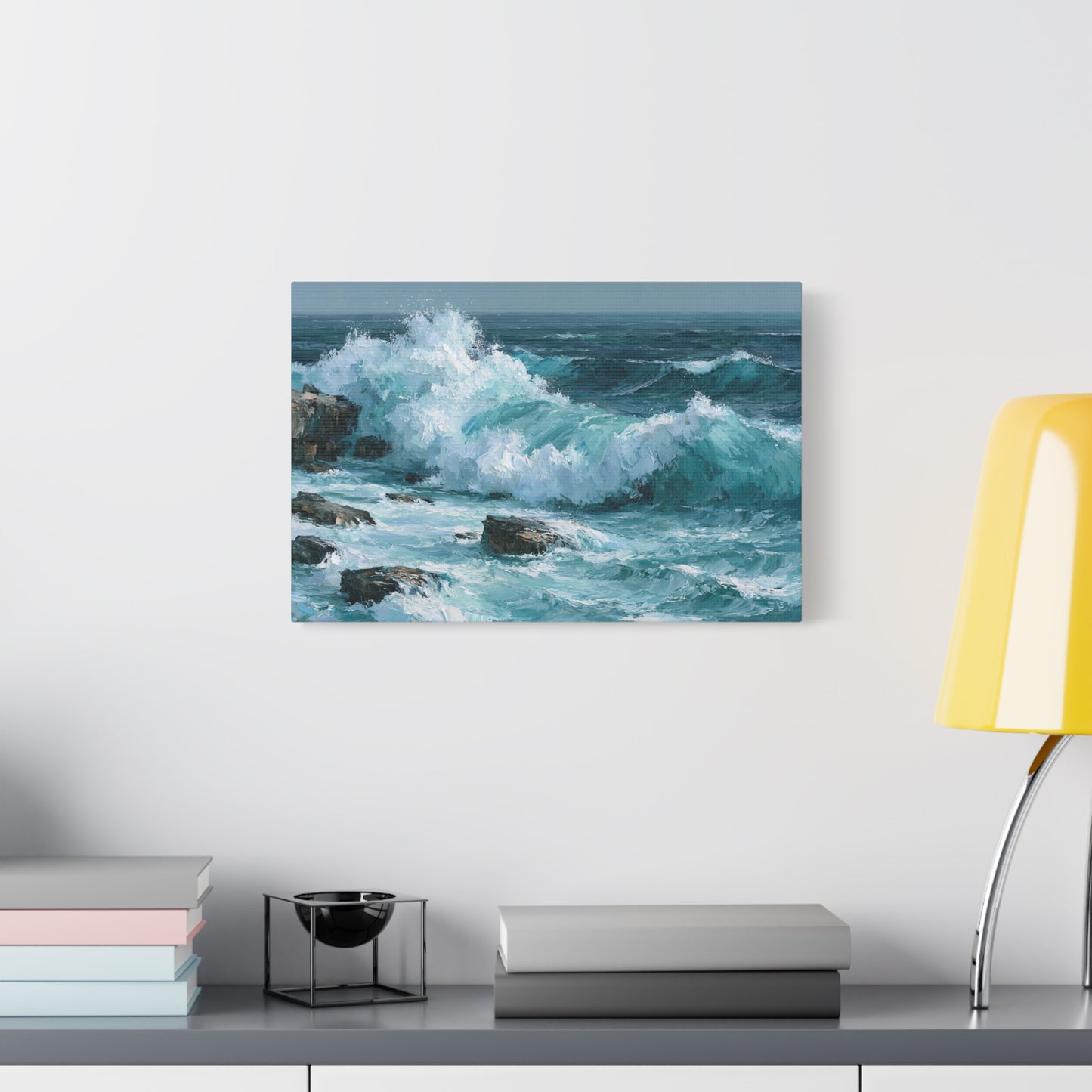 Vague turquoise puissante qui se brise sur des rochers sombres - Art Virtuoso - vue 7/20