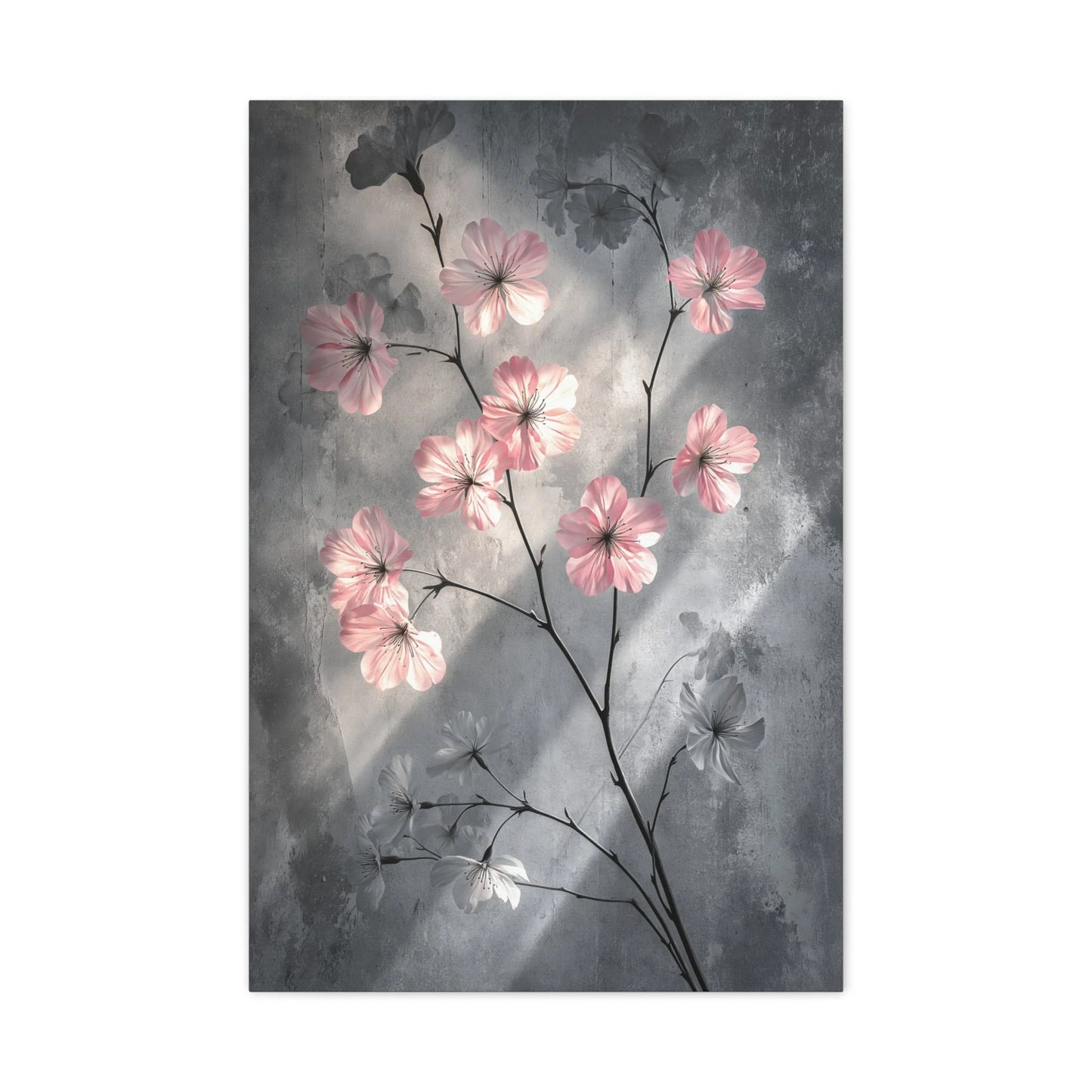 Tableau Cerisier fleurs pierre patinée palette gris ardoise