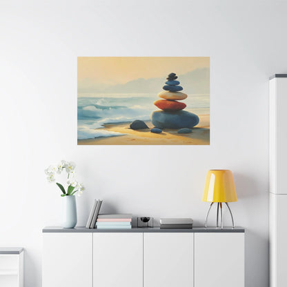 Tableau Cairn zen dans un salon contemporain