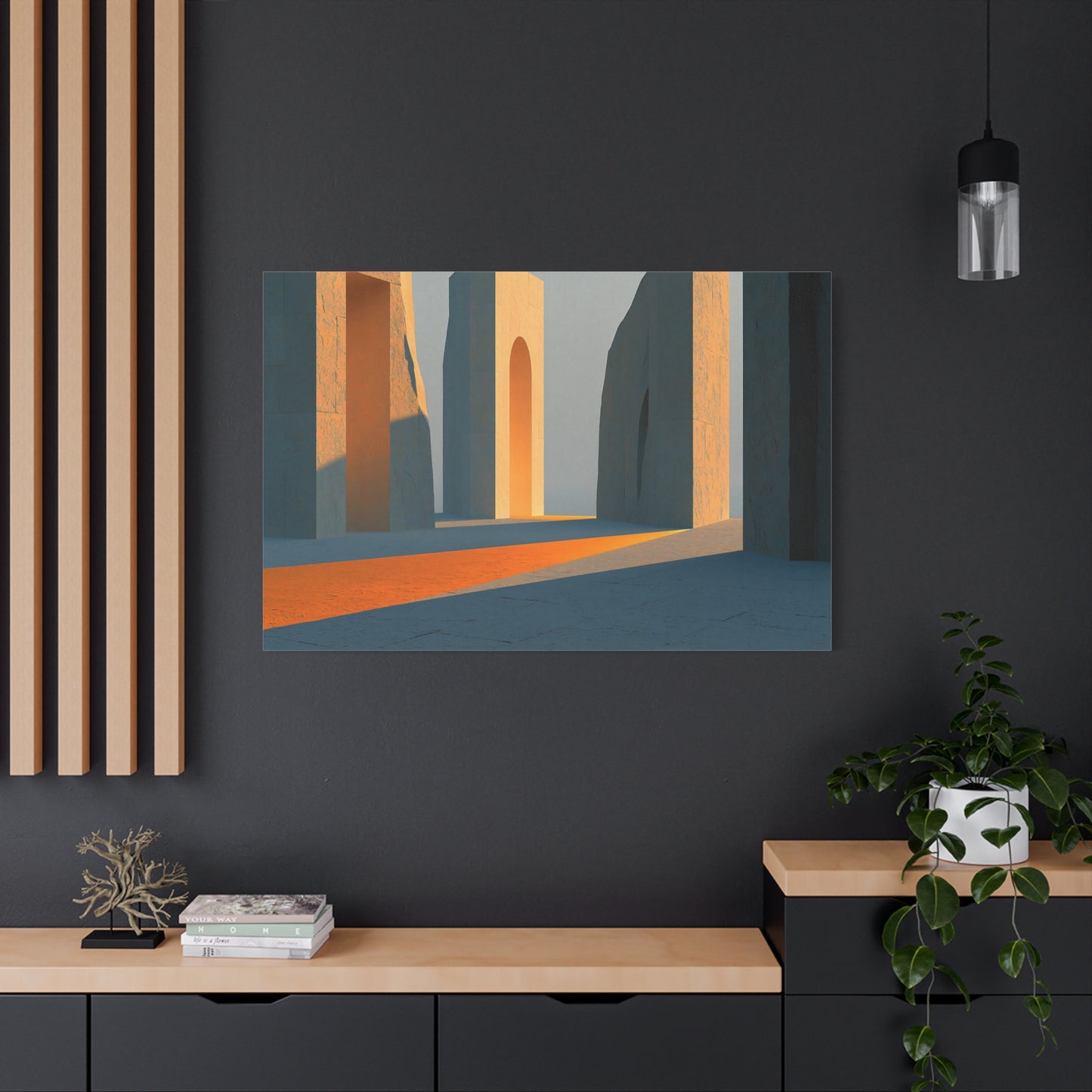 Grand Tableau Beige Or Portique Soleil