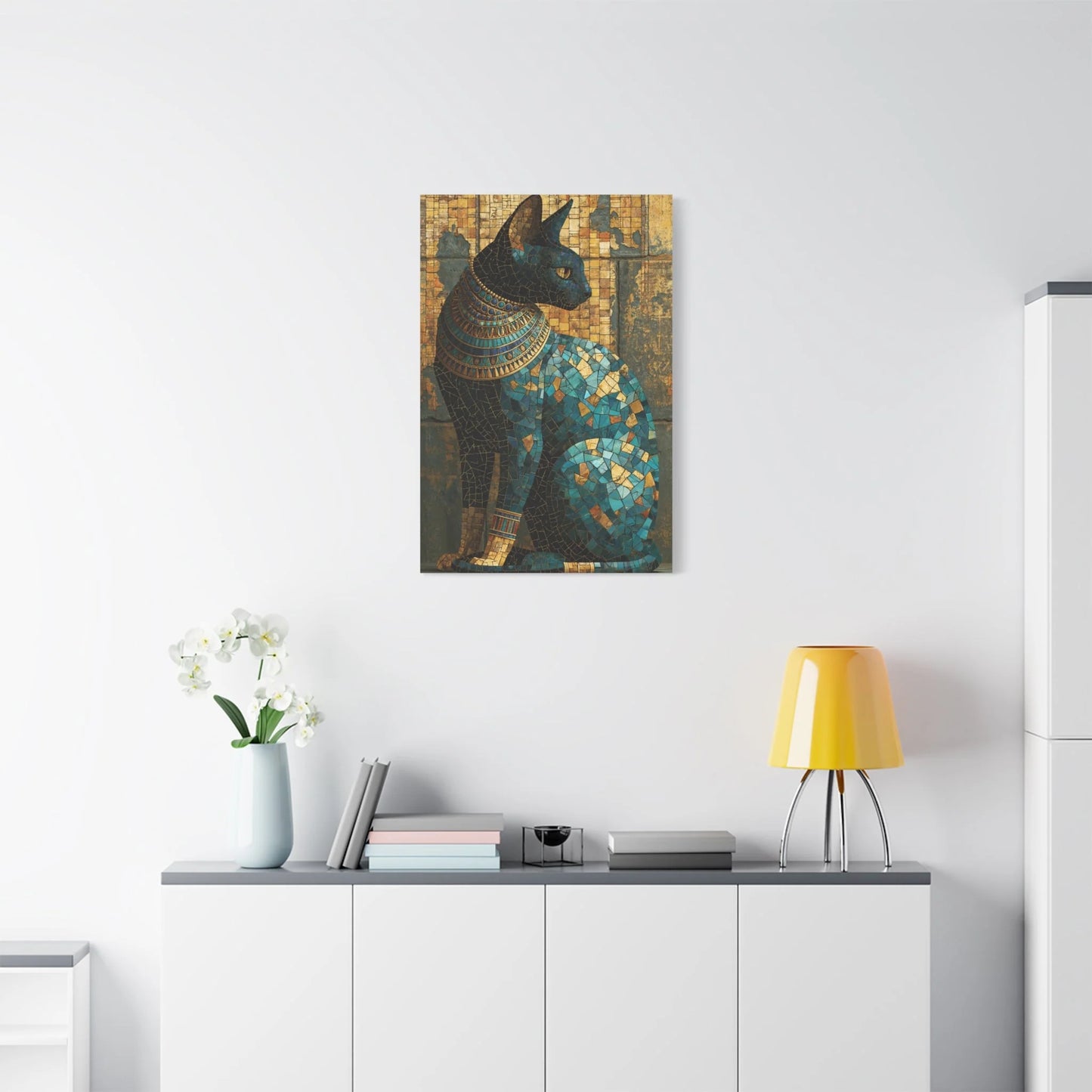 Tableau en Mosaïque Chat Égyptien Bastet - Gardienne du Nil - ambiance loft haut de plafond