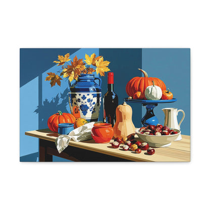 Tableau Nature Morte Automne Courges Châtaignes - Récolte Ambrée