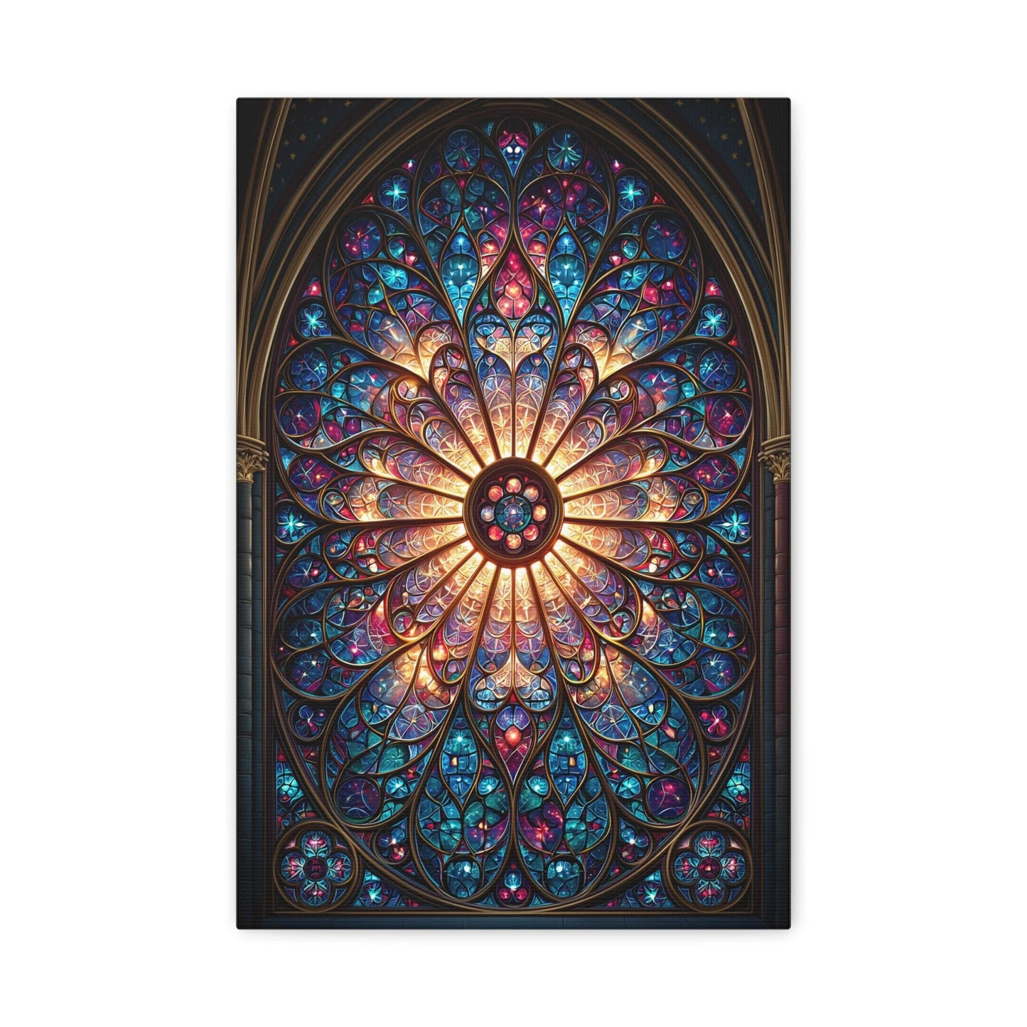 Tableau en Mosaïque Vitrail Gothique Rosace - Lumière Sacrée