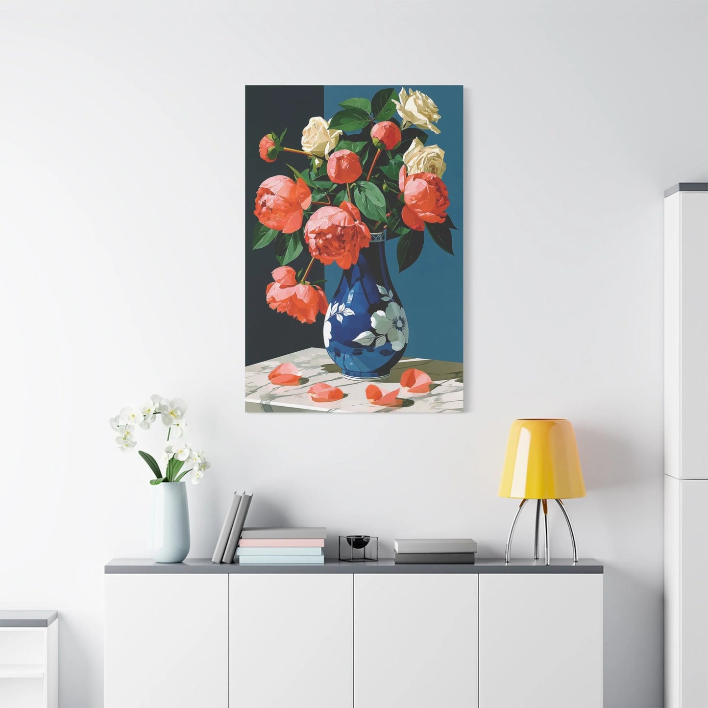 Tableau Nature Morte Pivoines Roses Romantiques - Bouquet Tendre - vue mur grande hauteur