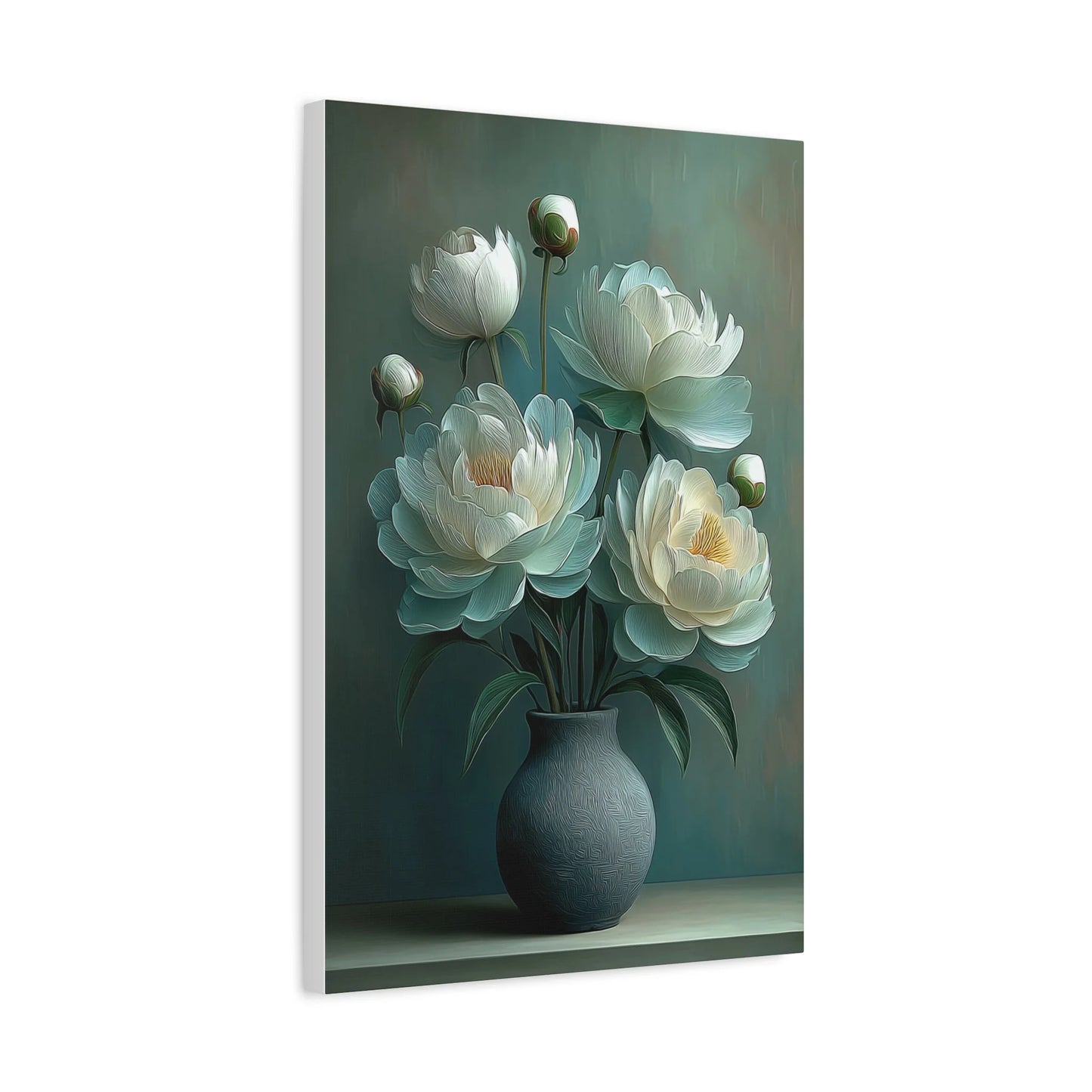Tableau Tableau pivoines vert sauge ambiance hôtel boutique