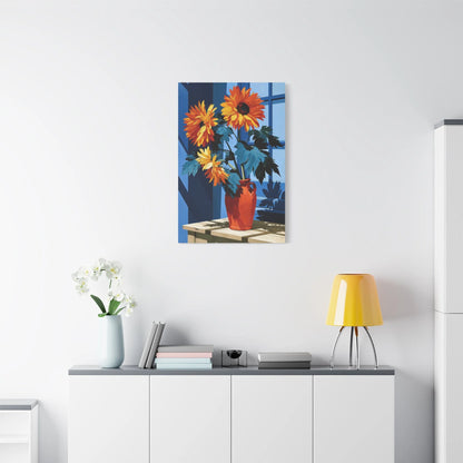 Tableau Nature Morte Tournesols Vase Jaune Or - Éclat d’Été - ambiance loft haut de plafond