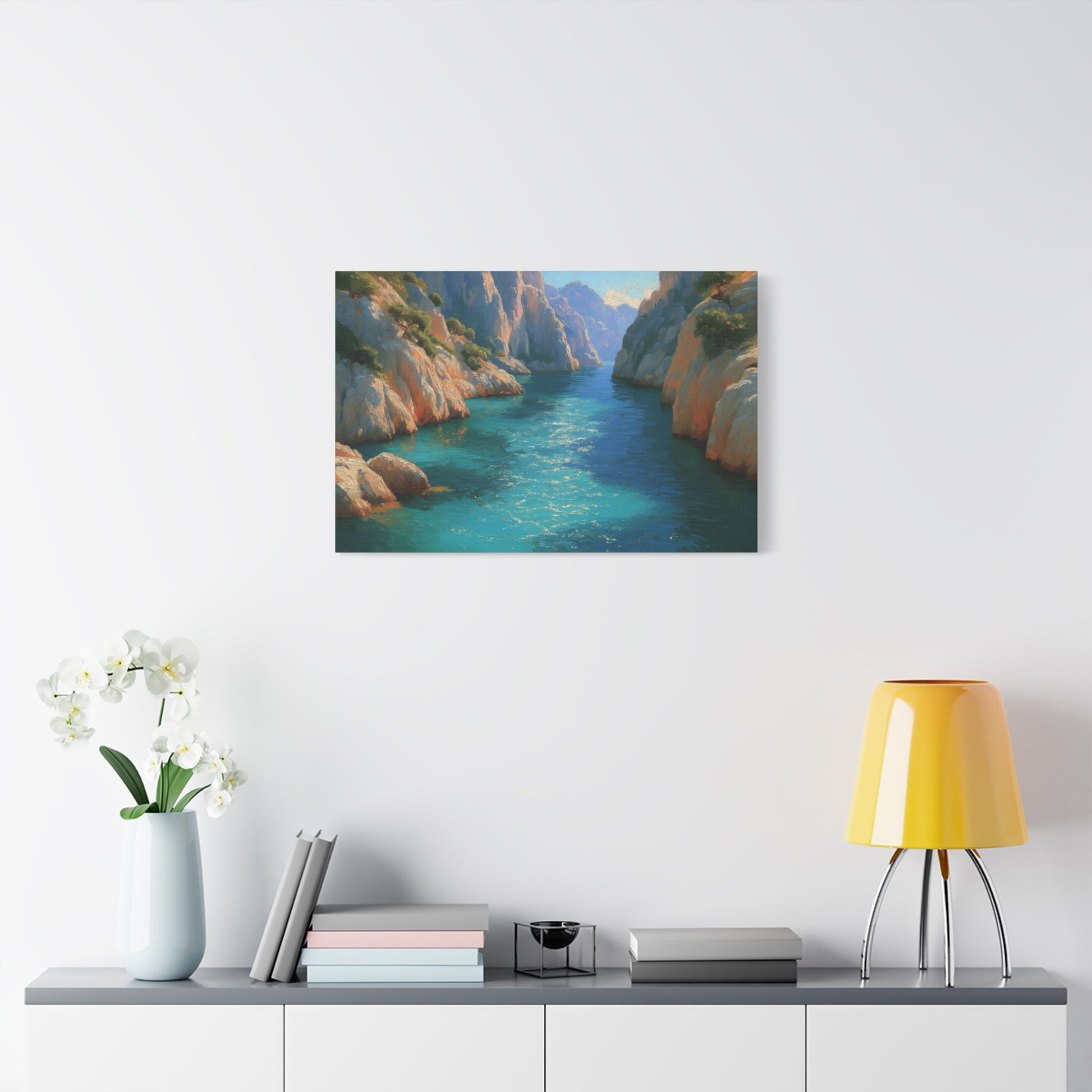 Calanques mediterraneennes avec falaises rocheuses pins et eau turquoise - Art Virtuoso - vue 13/20