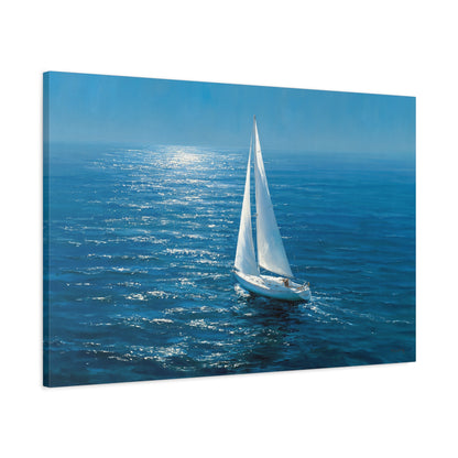 Voilier blanc seul sur ocean bleu profond avec reflet lumineux - Art Virtuoso - vue 15/20