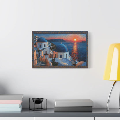Tableau en Mosaïque Santorini Cyclades - Vestige Égéen - décor salon contemporain bois