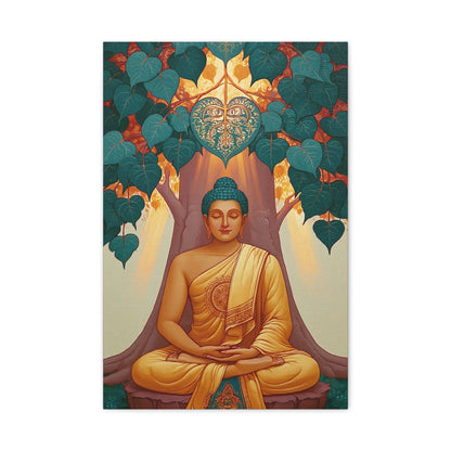Tableau Bouddha sous l'Arbre Bodhi - Éveil de Bodh Gaya - vue mur blanc minimaliste