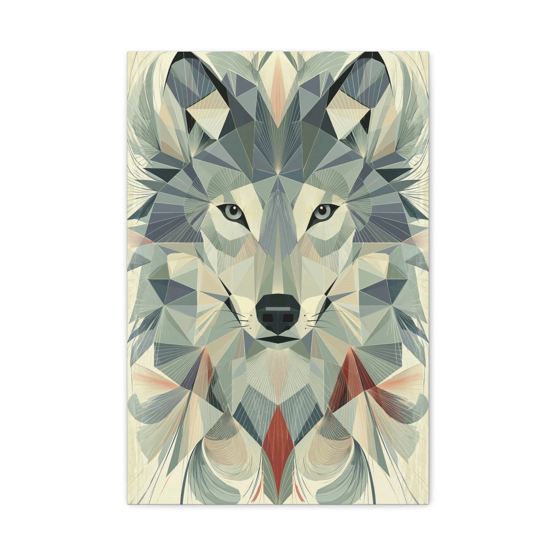 Tableau Loup Low Poly - Minimalisme Scandinave - vue mur blanc minimaliste