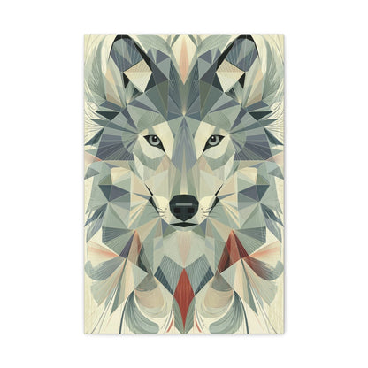 Tableau Loup Low Poly - Minimalisme Scandinave - vue mur blanc minimaliste