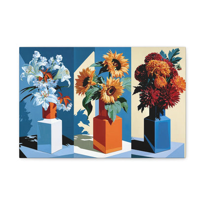 Tableau Nature Morte Triptyque Bouquet Saisons - Fleurs du Temps