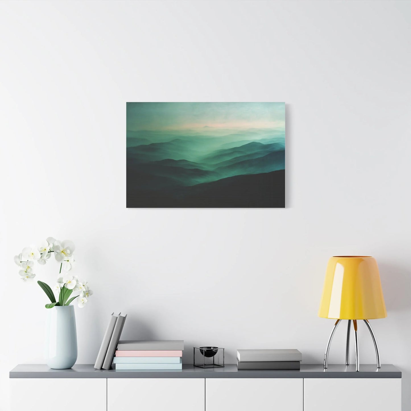Tableau Collines vert sauge format horizontal rappel d'altitude