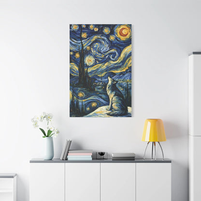 Tableau Loup sous la Voie Lactée - Hommage à Van Gogh - vue mur grande hauteur