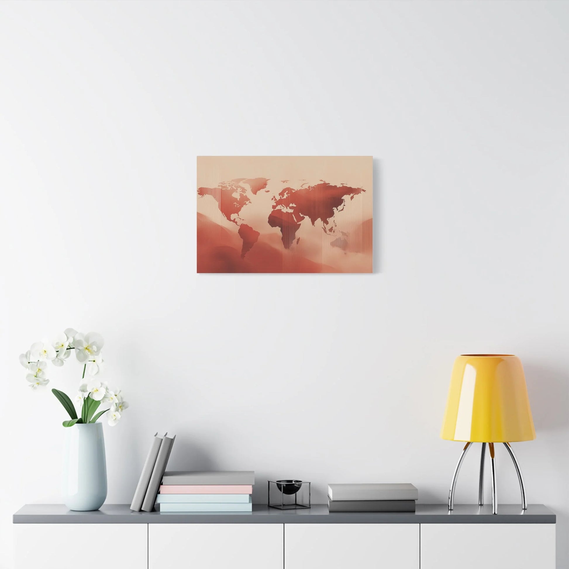 Tableau décoration murale mappemonde dans un bureau patiné
